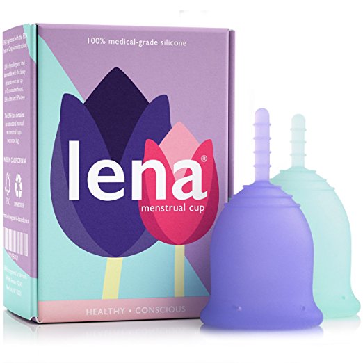 LENA Feminine Hygiene Cups- FDA Registered - Small and Large - Menstrual Flow - Purple and Turquoise