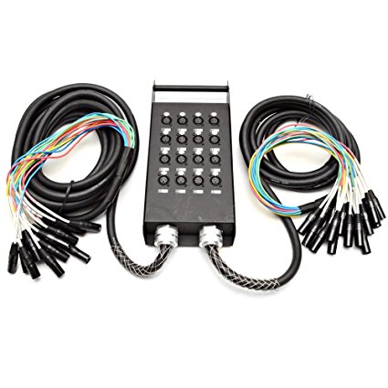 Seismic Audio - New 16 Channel XLR Send Splitter Snake Cable with Box - Two Trunks 15' and 30' Fantails - Pro Audio Stage, Studio, Road Split Y Extension Cables