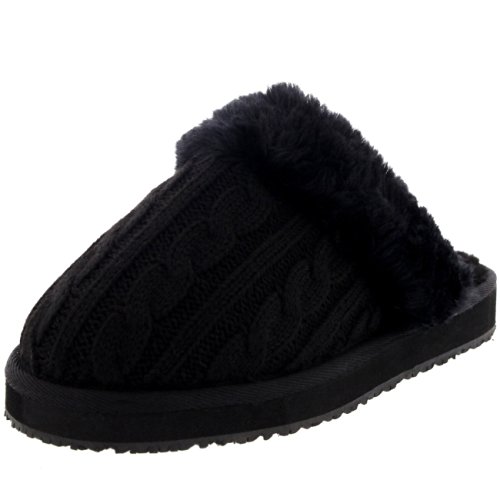 Womens Knitted Classic Mules Slip On Fluffy Comfort Warm Luxury Slippers