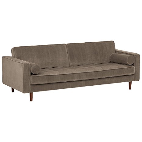 Rivet Aiden Tufted Mid-Century Velvet Bench Seat Sofa, 86.6" W, Grey