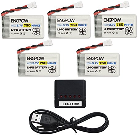 ENGPOW 3.7v 750mAh Lipo Battery with x5 charger for Syma X5C X5SW Syma X5C-1 X5SC X5SC-1 JJRC H42 H23 Goolrc T32 M68R UDI U45 RC Quadcopter
