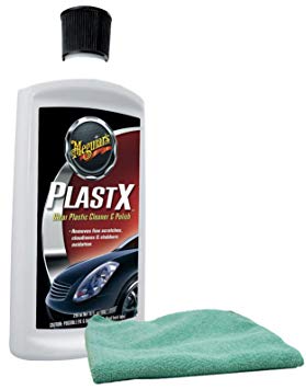 Meguiar's PlastX Clear Plastic Cleaner & Polish (10 oz) Bundle with Microfiber Cloth (2 Items)