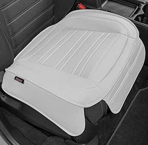 Motor Trend Seat Cover for Cars Trucks SUV, Faux Leather White Padded Car Seat Cover with Storage Pockets, Premium Interior Automotive Seat Cover