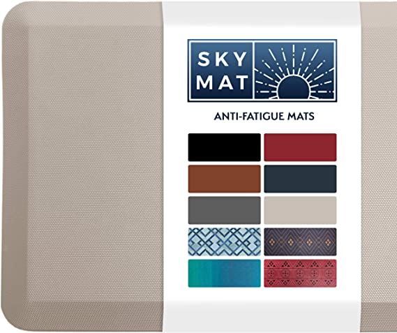 Sky Solutions Anti Fatigue Mat - Cushioned 3/4 Inch Comfort Floor Mats for Kitchen, Office & Garage - Padded Pad for Office - Non Slip Foam Cushion for Standing Desk (20" x 32", Beige)