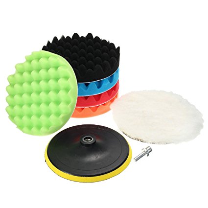 MATCC 7Pcs 3/5/6/7'' Polishing pads,Sponge and Woolen Polishing Waxing Buffing Pads Kits with M10 Drill Adapter, 7inchs