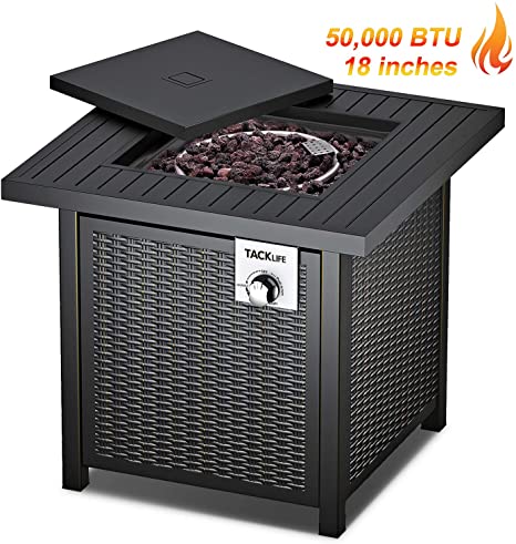 TACKLIFE Gas Fire Table, Auto-Ignition Outdoor Propane Gas Fire Pit Table with Cover, 28 inch 50,000 BTU