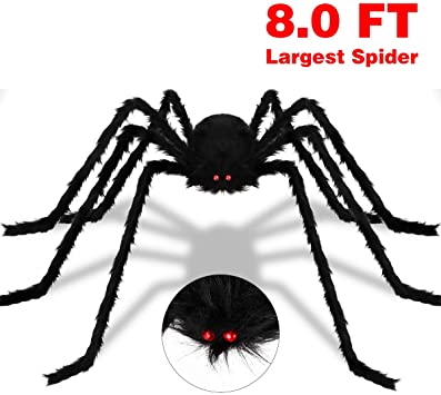 Dreampark 8.0 Ft Halloween Giant Spider, Fake Large Hairy Spider Decorations, Scary Virtual Realistic Spider Props for Indoor Outdoor Creepy Decor Black