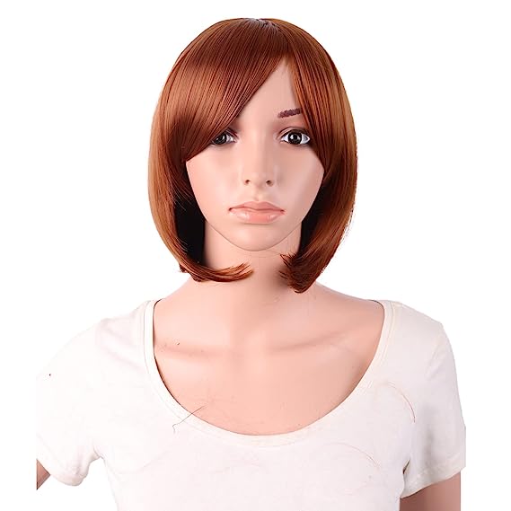 MapofBeauty 12 Inch/30 cm Short Bob Straight Side Bangs Synthetic Fiber Heat Resistant Hair Party Cosplay Wig (Ginger Orange)