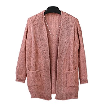 SAYM Women's Twist Pockets School Wear Sweater Loose Long Knit Cardigan