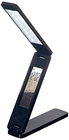 Lavish Home Folding LED Lamp with Clock, Calendar and Alarm, Black (12")