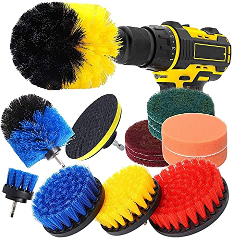 Drill Brush Attachment Set 15 Pcs Power Scrubber Drill Brush Kit for Cleaning Bathroom Surfaces Floor Tub Shower Tile Kitchen Automotive Grill Fits Most Drills