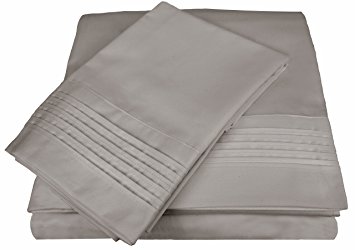 D. Charles Luxury 700 Thread Count Pleated Hem Sheet Set with Bonus Pillowcases - Wrinkle Resistant Cotton Blend - King, Grey