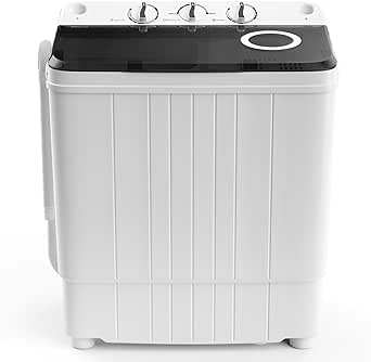 COSTWAY Portable Washing Machine, 17.6 lbs Capacity Twin Tub 11 lbs Washer and 6.6 lbs Spinner with Control Knobs, Timer Function, Drain Pump, Compact Laundry washer for Home Dorm Apartment RV, Grey