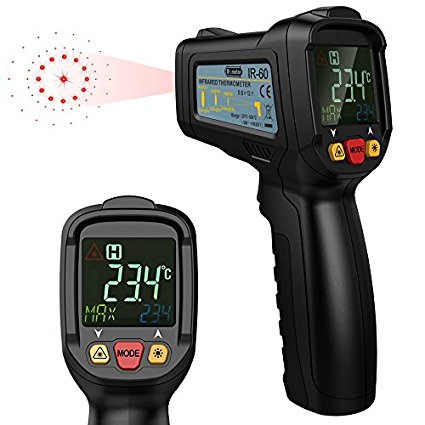 Dr.meter FDA Approved Non-Contact Digital Laser IR Infrared Thermometer Temperature Gun,With Full View Color LCD Backlit Display ,12 Point Aperture Temperature Alarm Function,-58℉ - 1022℉,IR-60