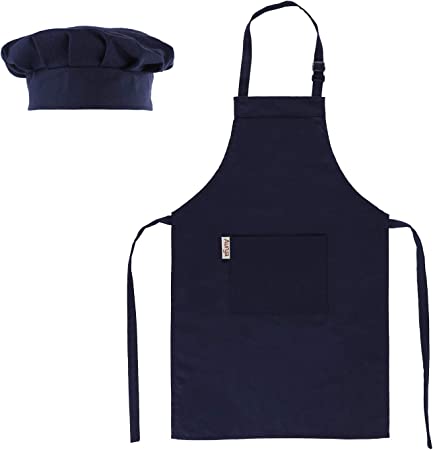 Kids Apron and Chef Hat Set-Adjustable Child Apron for Boys and Girls for Cooking Baking