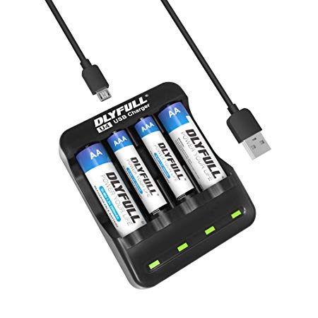 Dlyfull AA AAA Battery Charger with Independent Slots for NiMH/NiCD Rechargeable Batteries, USB Cable Included with LED Indicator