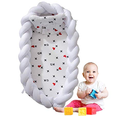 Brandream Baby Nest Bed Braided Crib Bumper/Cot Bumper - Braided Babynest Co Sleeper Baby Cocoon Newborn Infant Bassinet/Lounger for Bed (White)