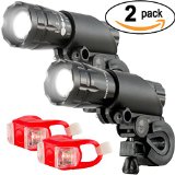 Bright Eyes 2-PACK Bike Light Set - BRIGHT 300 Lumens - AIRCRAFT ALUMINUM LED Bicycle Headlight - WATERPROOF - Includes 2nd Set For FREE - Mounts in Seconds - NO TOOLS Required - LIFETIME WARRANTY