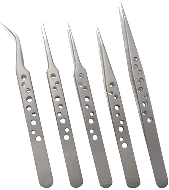 Wolfride 5Pcs Stainless Steel Tweezers Precision Tweezer Tool Set for Electronics Repair, Crafting