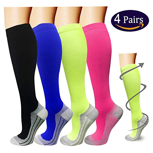 Compression Socks For Men & Women - 4 Pairs - BEST Graduated Athletic Fit for Running, Flight Travel, Pregnancy - 15-20mmHg