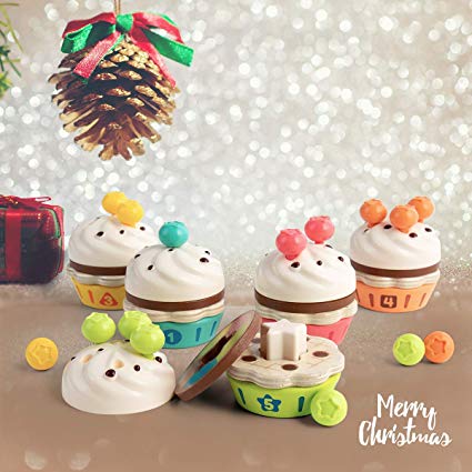 TOP BRIGHT Pretend Play Food, Cupcake Toys Decorate Cake Wooden Shape Sorter Toy, Party Game Set for Toddlers Girls Boys