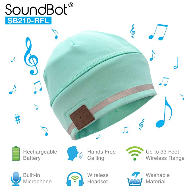 SoundBot¨ SB210 HD Stereo Bluetooth 4.1 Wireless Smart Beanie Headset Musical Knit Headphone Speaker Hat Speakerphone Cap,Built-in Mic (Reflective Light Blue)