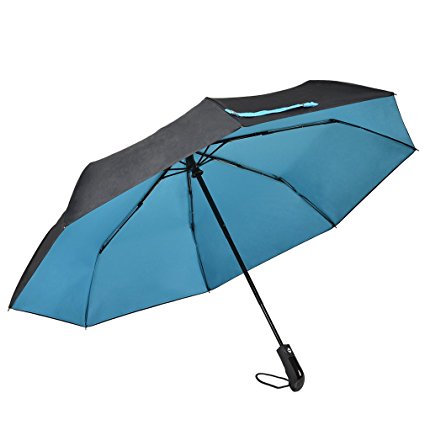 Atree Compact Folding Travel Umbrella Auto Open and Close Double Canopy 46 inch Large,Windproof&Waterproof , Sturdy, Portable and Lightweight for Easy Carrying,Unisex,Black-Blue