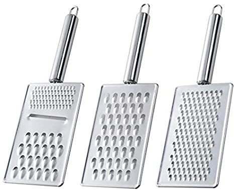 Cheese Grater Handheld Shredder, Grater Stainless Steel with Hanging Loop, Multi-purpose Kitchen Food Graters for Cheese Chocolate Butter Fruit Vegetable(3Pcs)