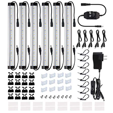 LED Under Cabinet Lighting Kits Plug - Albrillo Dimmable Bright Light Bars, Daylight White 5000K 24W 1800 Lumen Counter Lights for Kitchen Case, 6 Kit