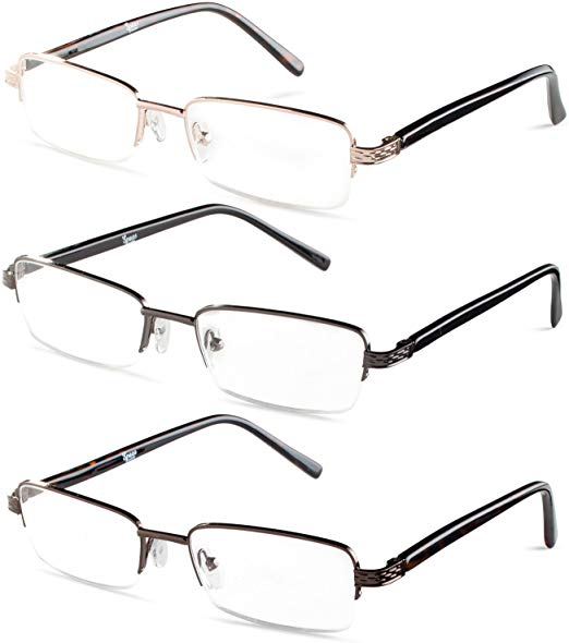 Specs Mens Half Rimmed Reading Glasses, Value Pack, All Magnification Strengths