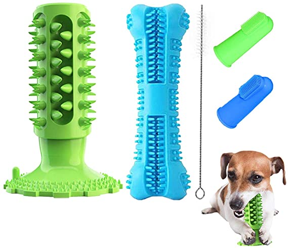 YISI Dog Toothbrush Stick 2 Pack - Dog Chew Toys for Small and Medium Breed - Doggie Dental Bone Brushing Food Safety Grade Natural Silicone pet Brush Bite-Resistant for Puppy Teeth Cleaning