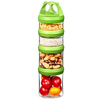 SELEWARE Portable and Stackable 4-Piece Twist Lock Panda Storage Jars to Contain Formula, Snacks, Nuts, Drinks and More, BPA and Phthalate Free, 31oz Green