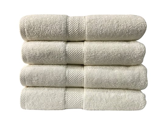 Premium Bamboo Cotton Bath Towels - Natural, Ultra Absorbent and Eco-Friendly 30" X 52" (Gift Set of 4) (Ivory Cream)