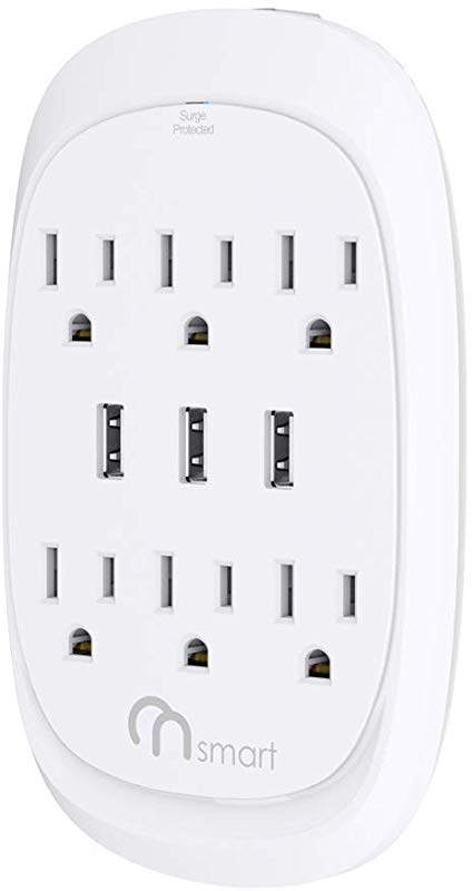 ONSMART USB Wall Tap Surge Protector with 6 outlets 3 USB, 3.4A Output, Portable Wall-Mount Socket, 300J Surge Protection & Smart Charging for Home- Office- Kitchen- Travel (White)