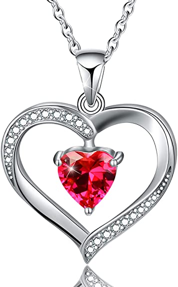 Esberry Forever Love Heart Necklace 18K Gold Plated 925 Sterling Silver Birthstone Pendant Necklace with 5A Cubic Zirconia Birthday Gifts for Women and Girls