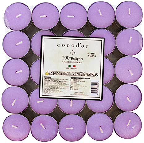 Cocod'or Scented Tealight Candles 100 Pack, Garden Lavender, 4-5 Hour Burn Time, Made in Italy