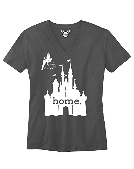 DisGear Women's Disney Is My Home V-Neck T-Shirt (Dark Heather Grey)