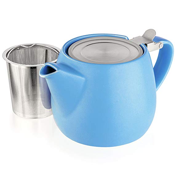 Tealyra - Pluto Porcelain Small Teapot Blue - 18.2-ounce (1-2 cups) - Matte Finish - Stainless Steel Lid and Extra-Fine Infuser To Brew Loose Leaf Tea - Ceramic Tea Brewer - 540ml