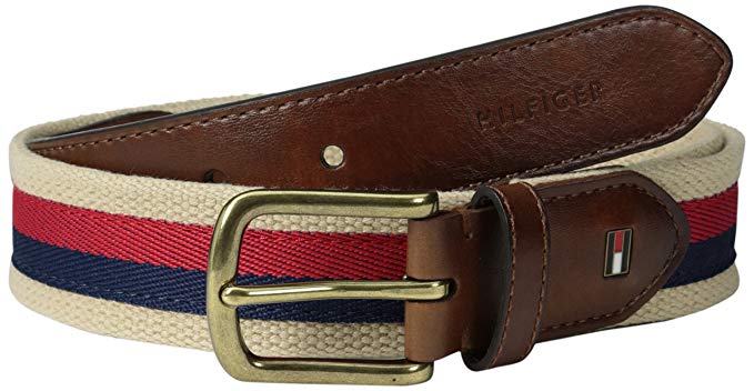 Tommy Hilfiger Men's Ribbon Inlay Belt - Fabric Belt with Single Prong Buckle