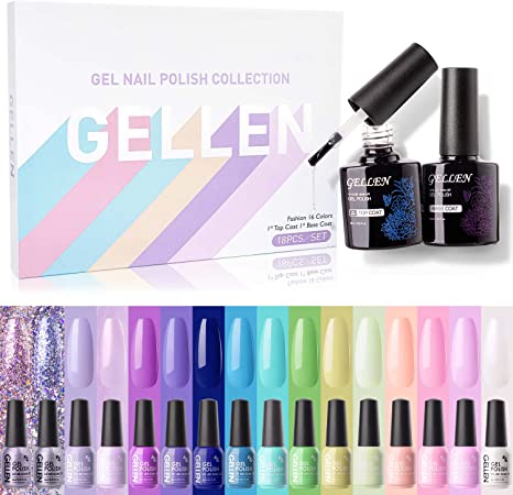 Gellen Gel Nail Polish Kit- 16 Colors With Top&Base Coats, Summer Rainbow Colors Gel Polish Set, Nail Art Home Gel Manicure Kit