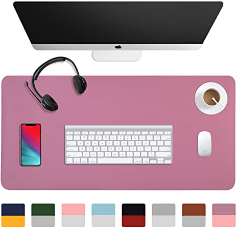 Dual-Sided Desk Pad (31.5 x 15.7"), Waterproof Leather Office Desk Mat, PU Mouse Pad, Desk Cover Protector, Desk Writing Mat for Office/Home/Work/Cubicle (Purple/Pink)