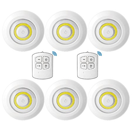 Glolux Ultra Bright 150 Lumen COB LED Puck Lights With Remote Control Under Cabinet Lighting Tap Lights Counter Lights Battery Wireless Operated Under Counter Lighting (Pack of 6)