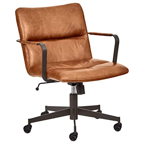 Rivet Mid-Century Leather Three-Panel Chair on Wheels, 25.75" W, Saddle