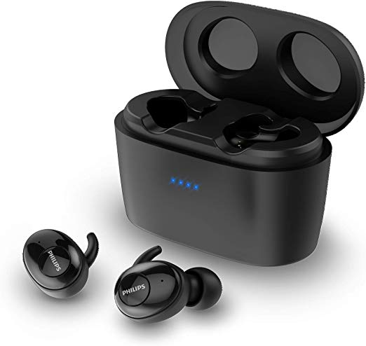 Philips SHB2515BK/10 True Wireless In-Ear Headphones (Bluetooth, Integrated Microphone, Long Battery Life, Noise Cancellation, 3 Ear cap Types) - Black