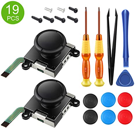 EEEKit 2 Pack 3D Replacement Joystick Analog Thumb Stick Compatible with Nintendo Switch Left/Right Switch Joy Con Controller Included All NS Repair Tool Set