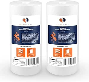 Aquaboon 2-Pack of 5 Micron 10" Sediment Water Filter Replacement Cartridge | Whole House Sediment Filtration | Compatible with W15-PR, HD-950, WFHD13001B, GXWH35F, GXWH30C