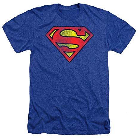 Superman Classic Logo Distressed Heather T-Shirt & Exclusive Stickers
