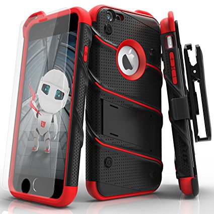 Zizo Bolt Cover For iPhone 6 and 6s 4.7in [.33mm 9H Tempered Glass Screen Protector] Dual-Layered [Military Grade] Case Kickstand Holster Belt -  - Black/Red