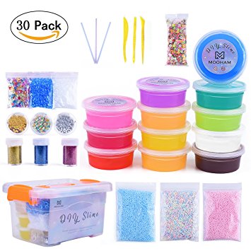 Slime Kit for DIY Slime - M MOOHAM Ultimate Clear Slime Newest Slime Supplies for Kids, DIY Slime Kit Including Colorful Slime Beads Fishbowl Beads,Totaling 30 Packs Slime Accessories
