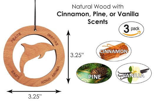 Cinnamon, Pine, and Vanilla Bundle Air Sanitizer Car Freshener and Odor Remover made from Natural Wood - Long Lasting Scent and Reusable by KOKO AROMA (Cinnamon Pine Vanilla Bundle 3 Packs)